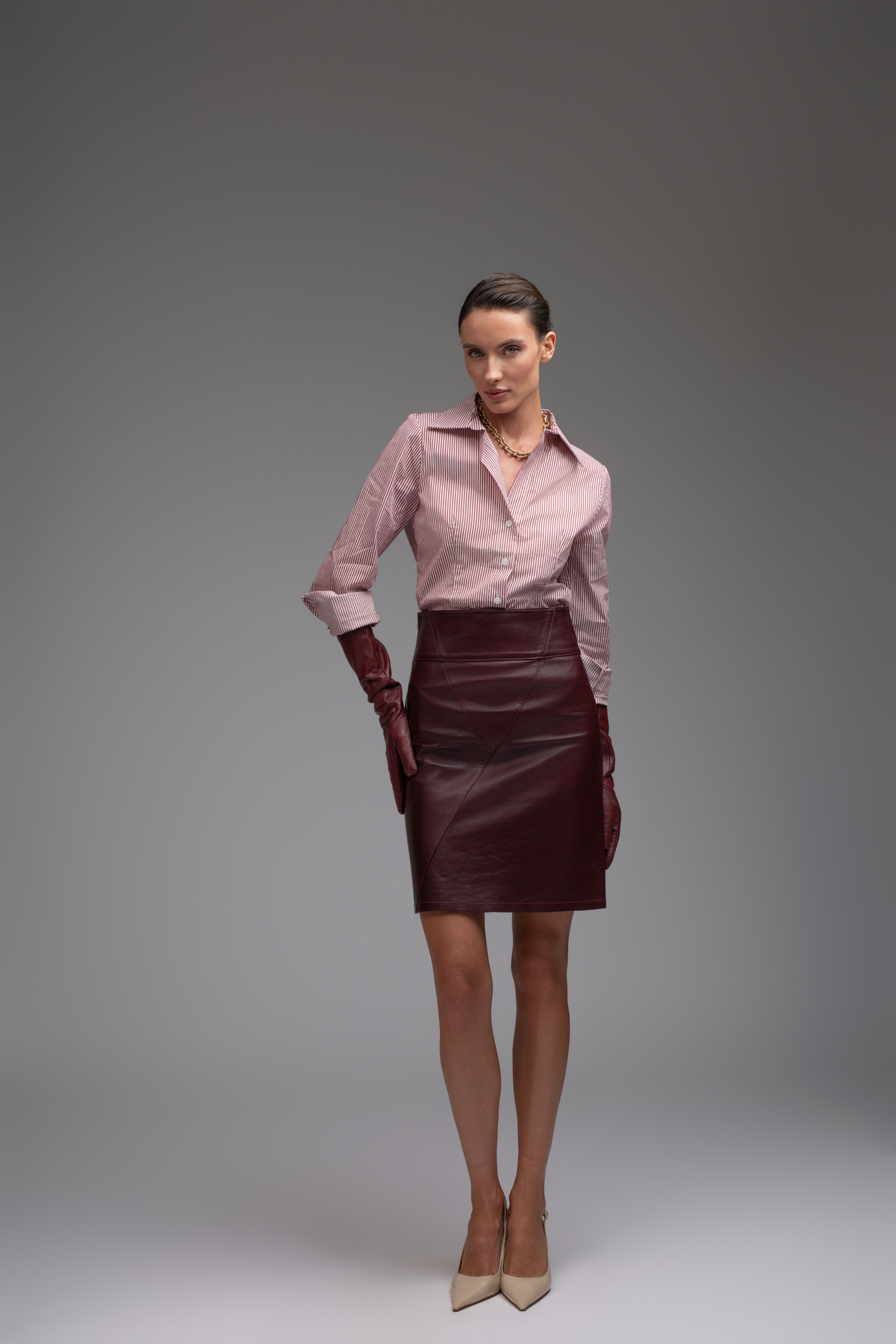 Istanbul Leather Skirt - Burgundy