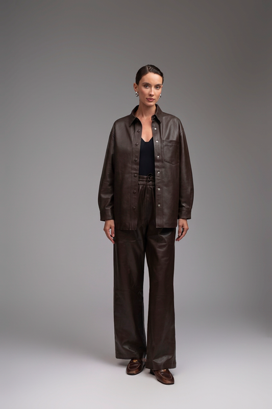 Mila Leather Jogger Trousers - Brown