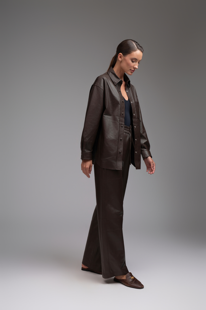 Mila Leather Jogger Trousers - Brown