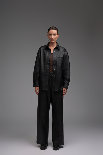 Mila Leather Jogger Trousers - Black