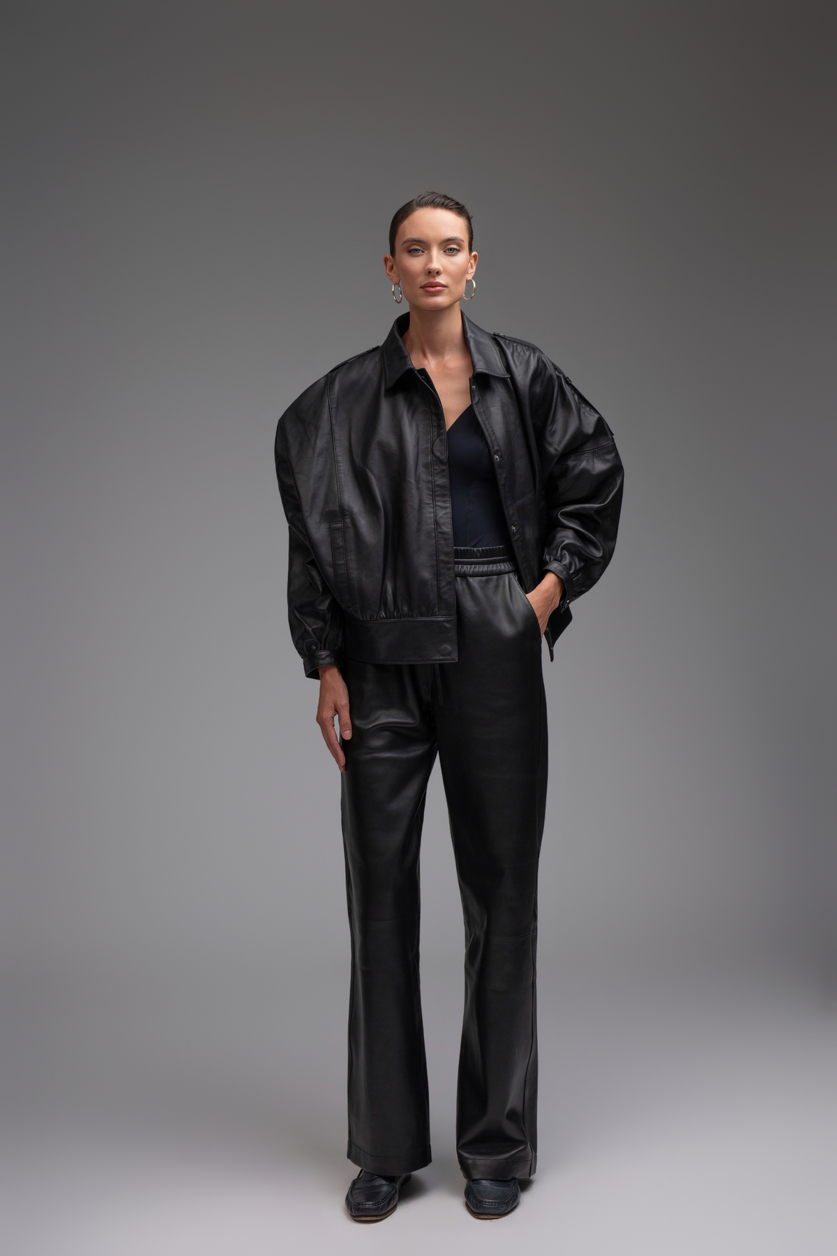 Mila Leather Jogger Trousers - Black