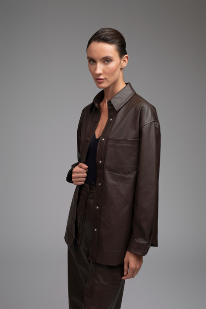 Mila Leather Jogger Trousers - Brown