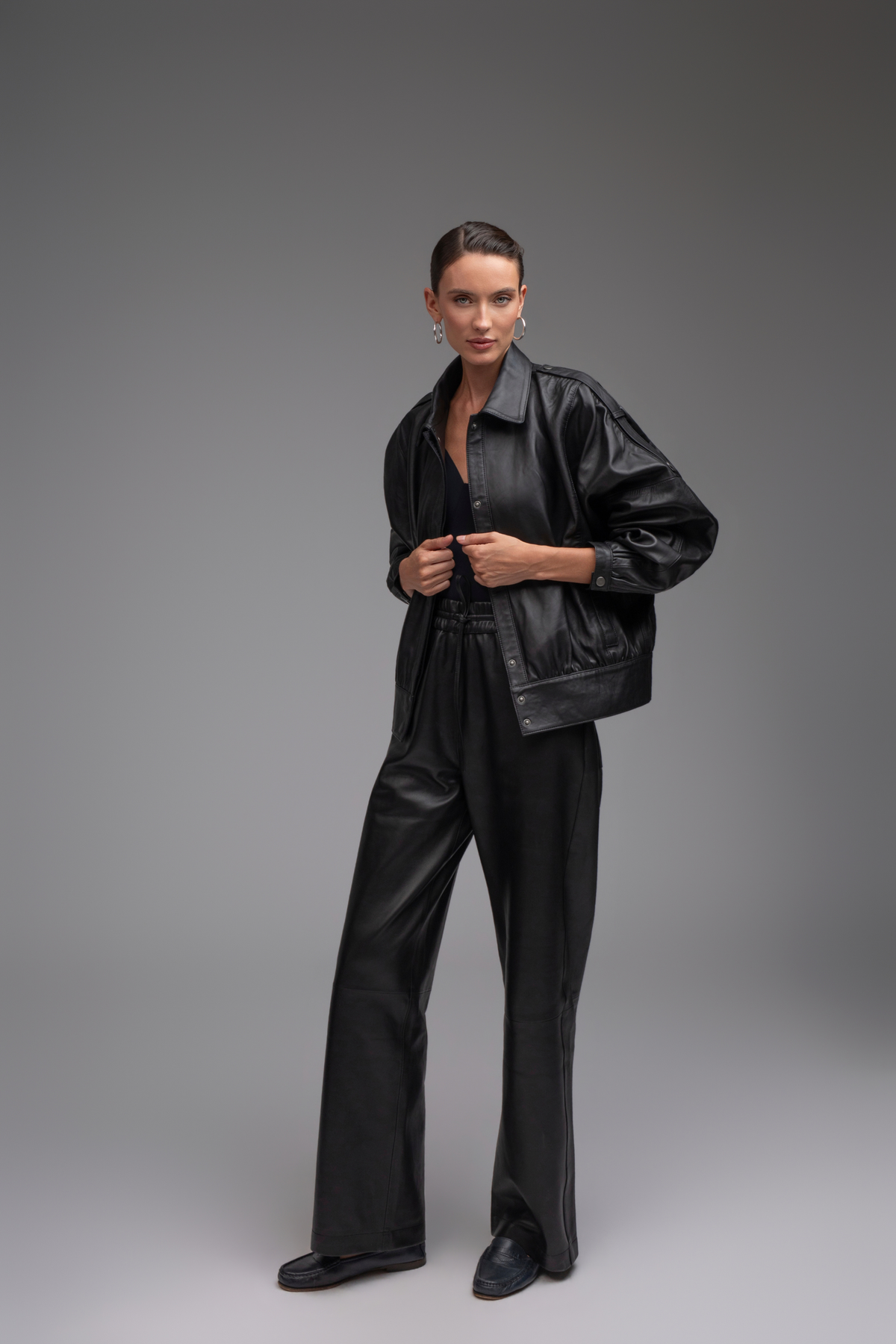 Mila Leather Jogger Trousers - Black