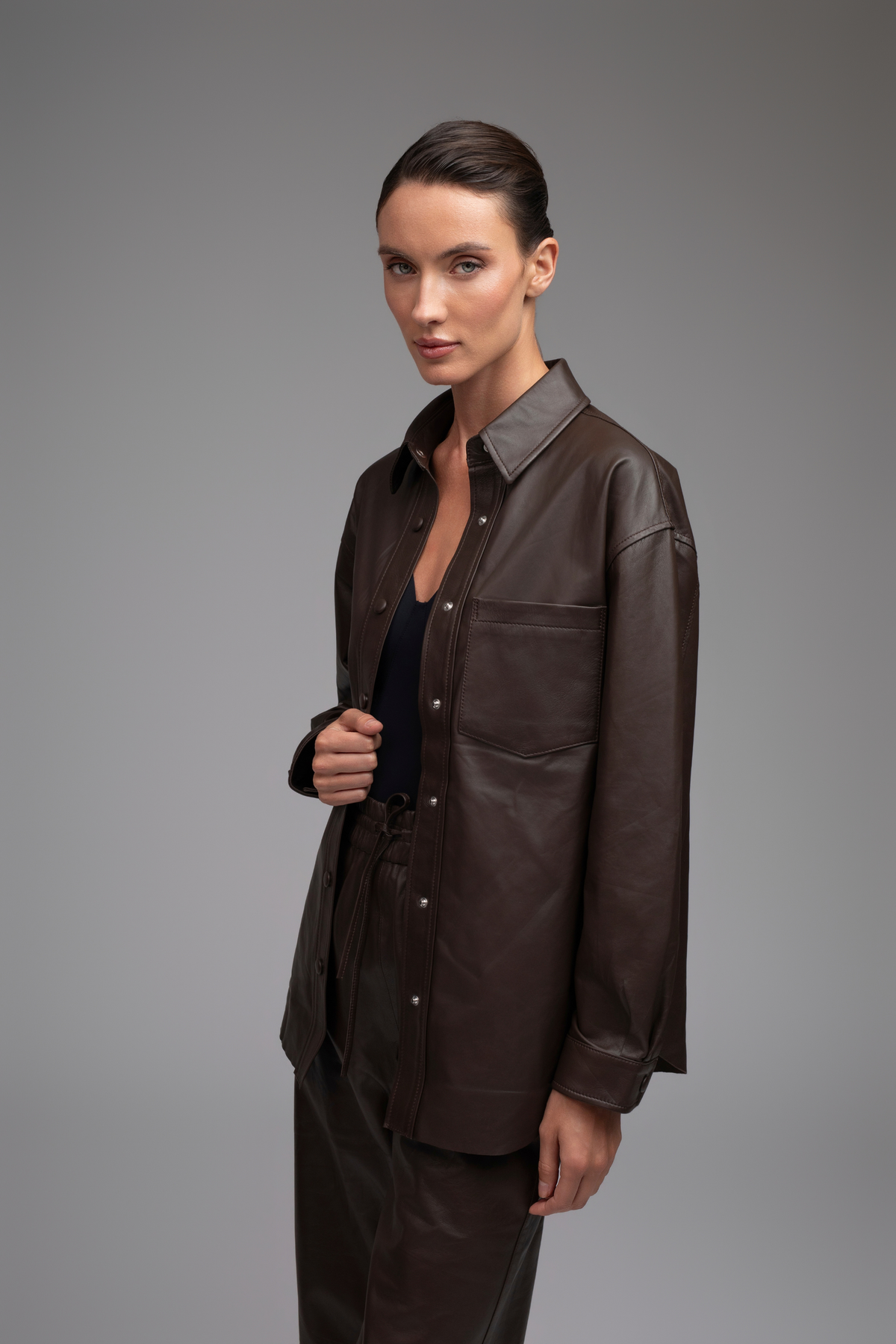 Liv Leather Shirt - Brown