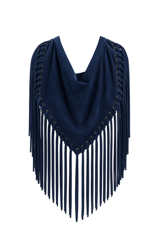 Arizona Fringed Shawl Dark Blue