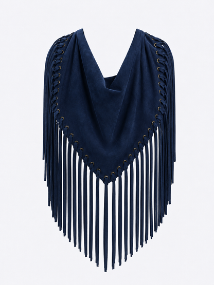 Arizona Fringed Shawl Dark Blue